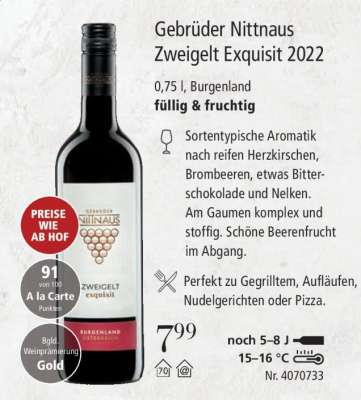 Gebrüder Nittnaus Zweigelt Exquisit 2022