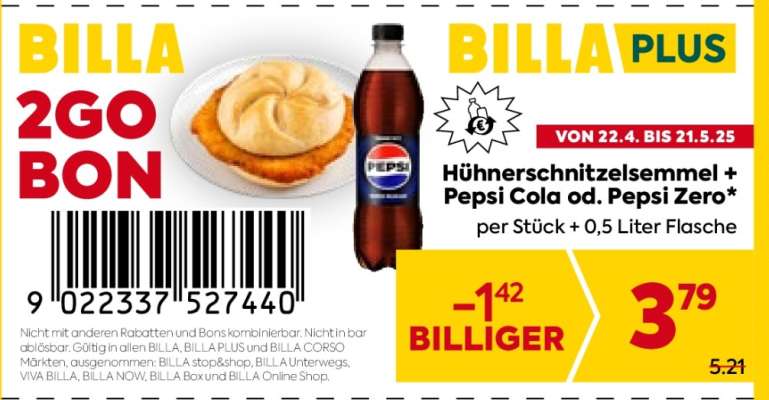 Hühnerschnitzelsemmel + Pepsi Cola od. Pepsi Zero