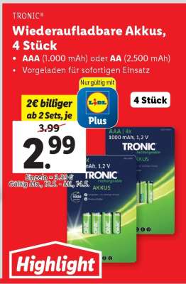 Wiederaufladbare Akkus, 4 Stück
