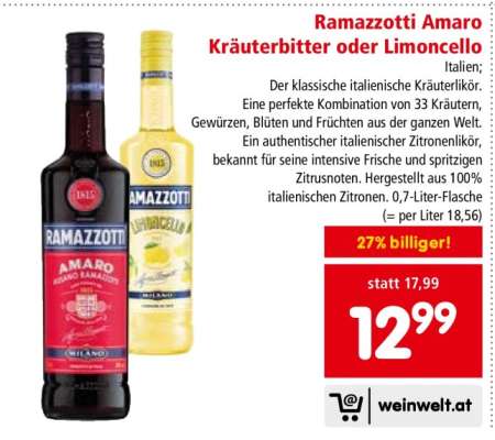 Ramazzotti Amaro Kräuterbitter oder Limoncello