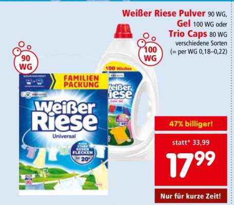 Weißer Riese Pulver 90 WG, Gel 100 WG oder Trio Caps 80 WG