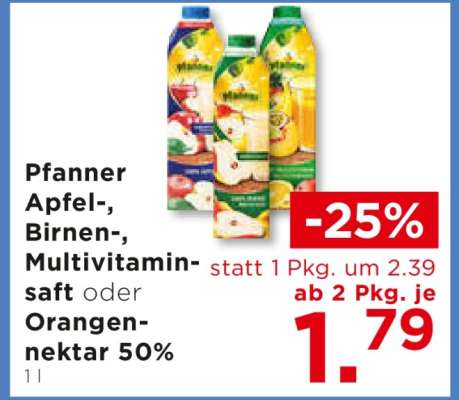 Pfanner Apfel-, Birnen-, Multivitaminsaft oder Orangennektar 50%