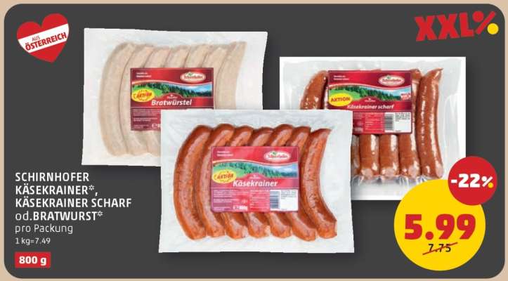 SCHIRNHOFER KÄSEKRAINER®, KÄSEKRAINER SCHARF od. BRATWURST®