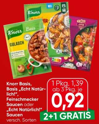 Knorr Basis, Basis „Echt Natürlich!“, Feinschmecker Saucen oder „Echt Natürlich!“ Saucen