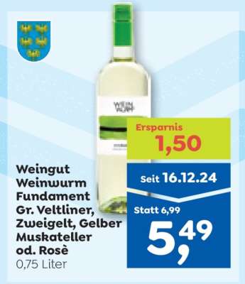 Weingut Weinwurm Fundament Gr. Veltliner, Zweigelt, Gelber Muskateller od. Rosè