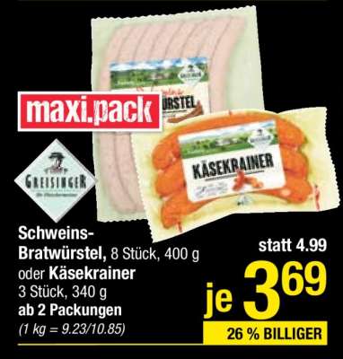 Schweins-Bratwürstel oder Käsekrainer