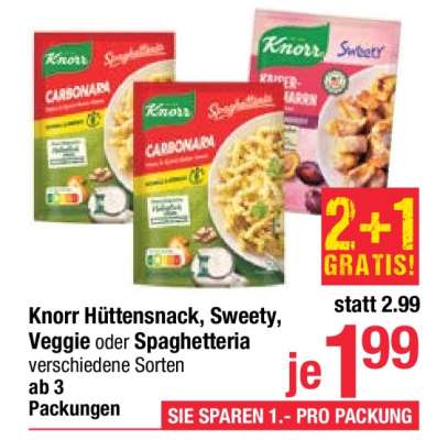 Knorr Hüttensnack, Sweety, Veggie oder Spaghetteria