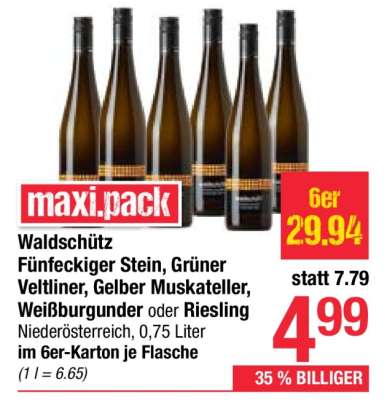 Waldschütz Fünfeckiger Stein Grüner Veltliner, Gelber Muskateller, Weißburgunder oder Riesling