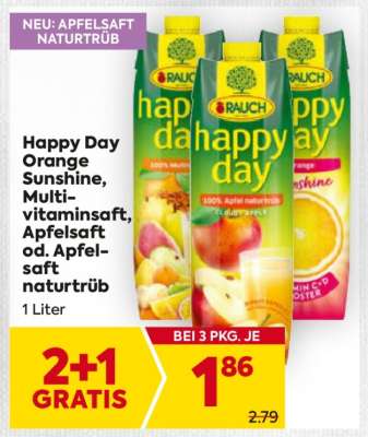 Happy Day Orange Sunshine, Multivitaminsaft, Apfelsaft od. Apfelsaft naturtrüb