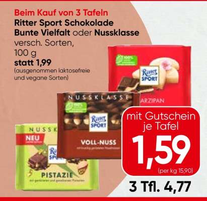 Ritter Sport Schokolade Bunte Vielfalt oder Nussklasse