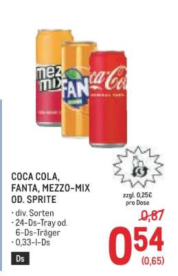 COCA-COLA, FANTA, MEZZO-MIX OD. SPRITE