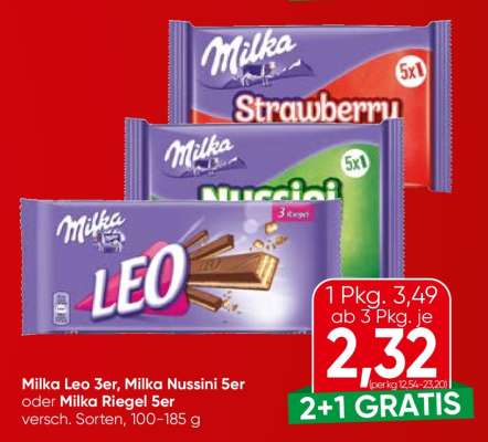 Milka Leo 3er, Milka Nussini 5er oder Milka Riegel 5er