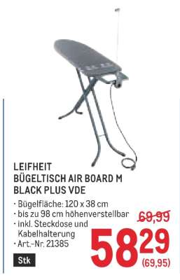 LEIFHEIT BÜGELTISCH AIR BOARD M BLACK PLUS VDE
