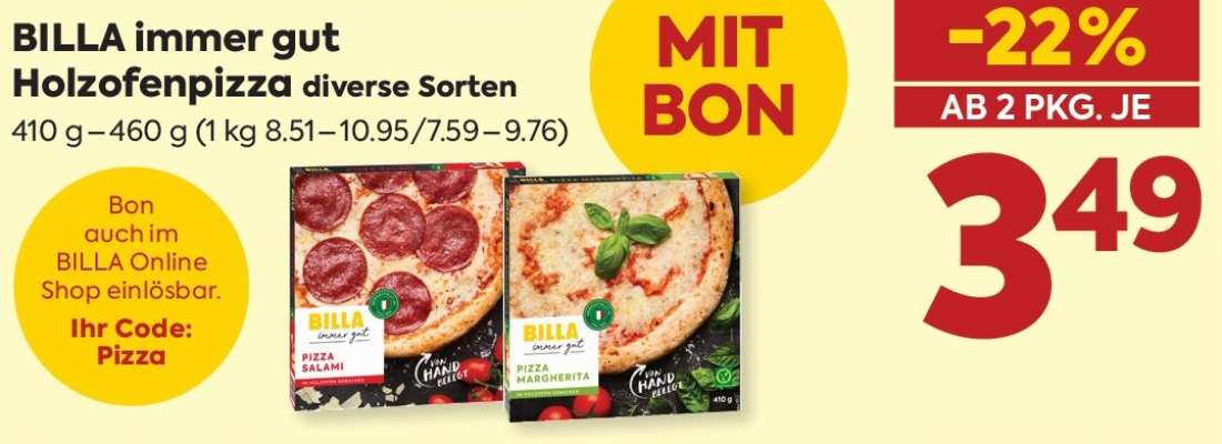 BILLA immer gut Holzofenpizza diverse Sorten