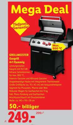 GRILLMEISTER Gasgrill 4+1 flammig