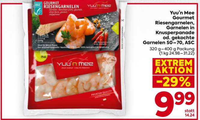 Yuu’n Mee Gourmet Riesengarnelen, Garnelen in Knusperpanade od. gekochte Garnelen 50–70, ASC