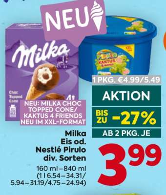 Milka Eis od. Nestlé Pirulo div. Sorten