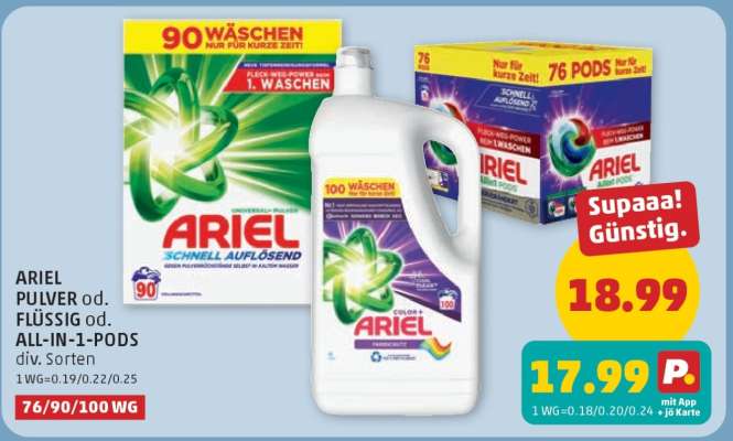 ARIEL PULVER od. FLÜSSIG od. ALL-IN-1-PODS
