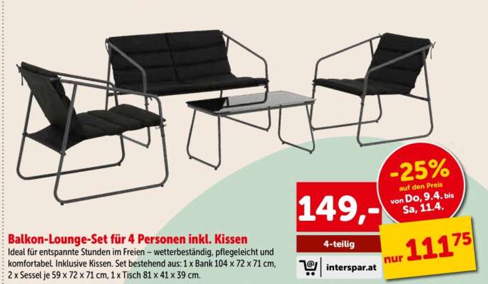 Balkon-Lounge-Set für 4 Personen inkl. Kissen
