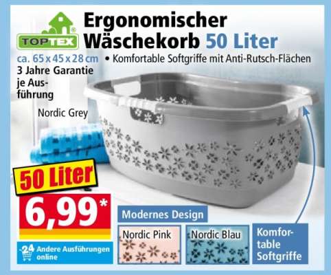 Ergonomischer Wäschekorb 50 Liter
