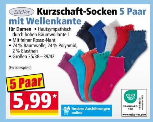 ElleNor Kurzschaft-Socken 5 Paar mit Wellenkante