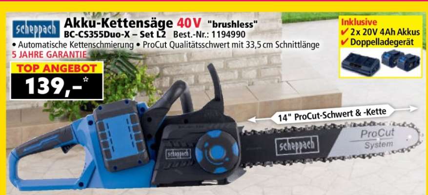 Akku-Kettensäge 40V „brushless“