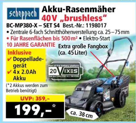 Scheppach Akku-Rasenmäher 40V "brushless"