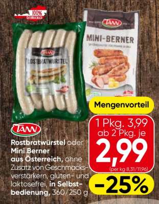 TANN Rostbratwürstel oder Mini Berner