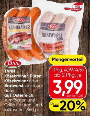 TANN Käsekrainer, Puten Käsekrainer oder Bratwurst