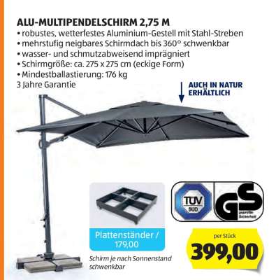 ALU-MULTIPENDELSCHIRM 2,75 M