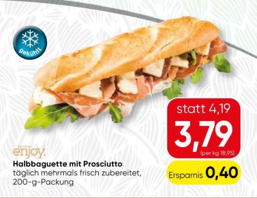 Halbbaguette mit Prosciutto